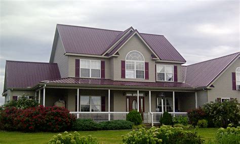 burgundy metal roof on dark brick house|brick house metal roof pictures.